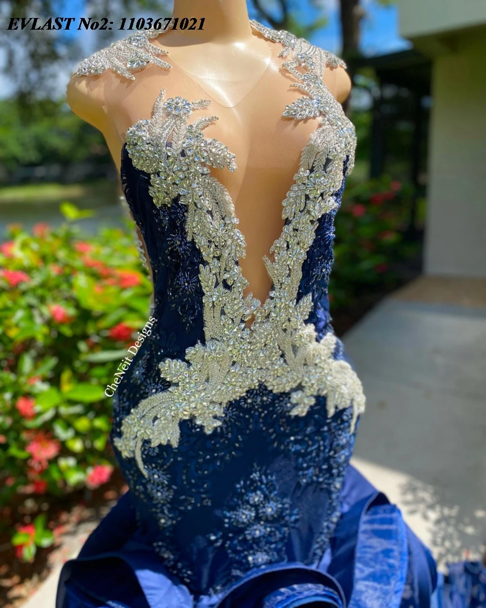 EVLAST индивидуальное африканское темно-синее платье русалки с оборками для