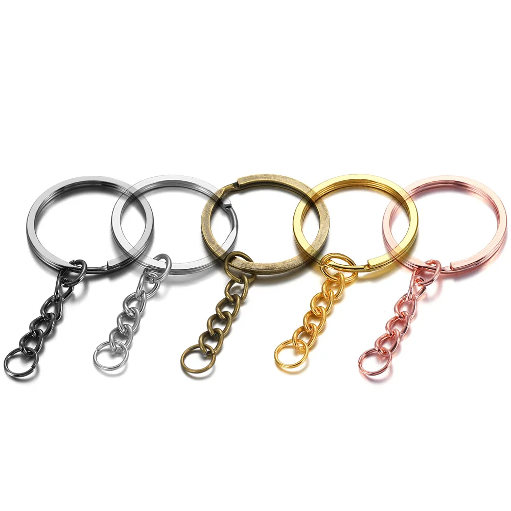 

50PCS Metal Key Chains Blank Keyring 28x60mm 5 Colors Key Holders with Chain Split Ring DIY Jewelry Crafts Accessories Materials