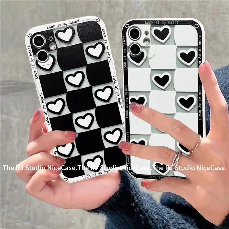 

Lovely Black and White Checkerboard Love Iphone13promax Mobile Phone Case for Iphone12 / 11 Female XR Soft 7 8P