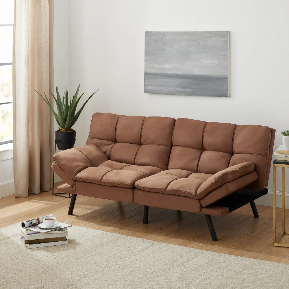 

Memory Foam Futon, Camel Faux Suede Fabric，Living Room Sofas，Durable and Strong，72.00 X 34.00 X 32.00 Inches