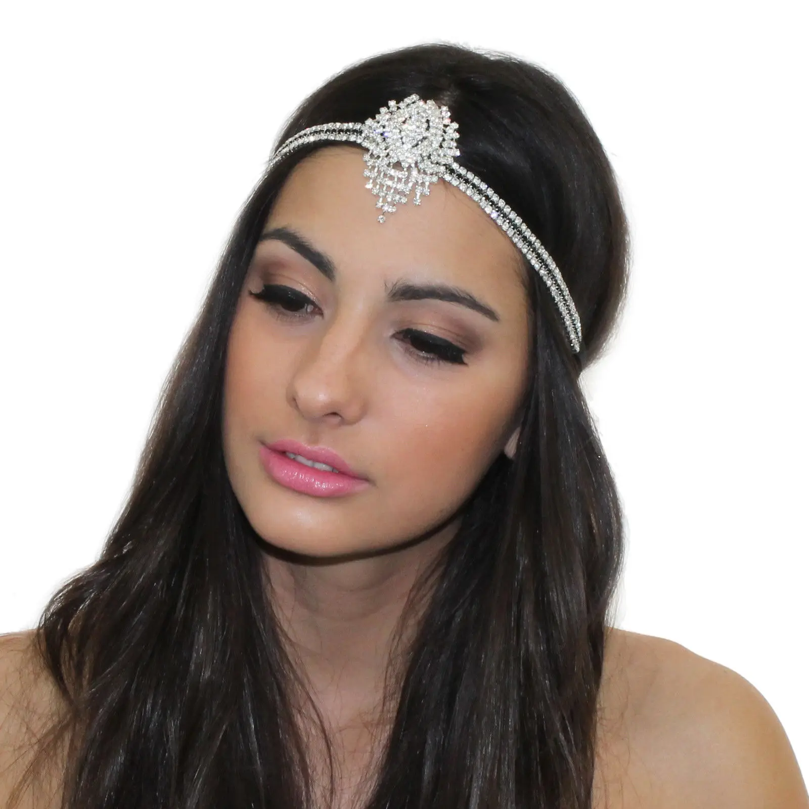 

New GREAT GATSBY INSPIRED CRYSTAL PENDANT TIARA HEADPIECE HEADBAND