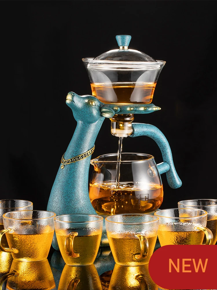 

Термостойкий стеклянный чайный набор, электромагнитная чашка с вращающейся крышкой и поворотным механизмом, полуавтоматический чайник для ленивых, кунг-фу