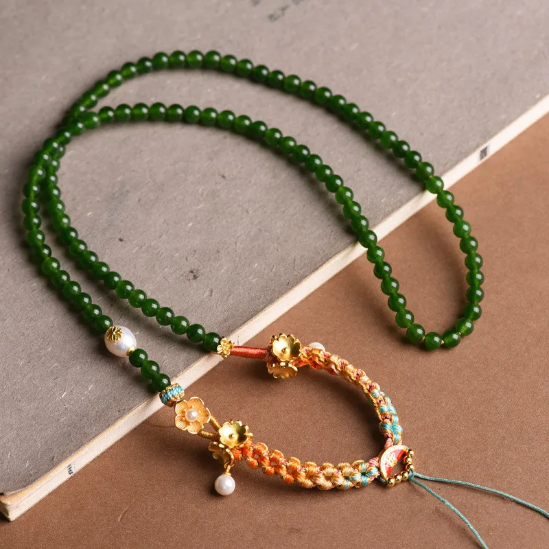 

Tibetan Style Small Fresh Pendant Rope Hand Woven Peach Knot Neck Hanging Necklace Pearl Hand Painted Thangka Zakiram Jewelry