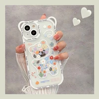 colorful flowers 3d cute cartoon bear clear phone case for iphone 13 pro max 12 11 x xs max xr transparent soft shockproof cover