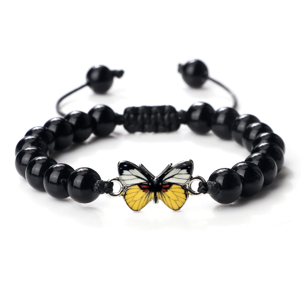 

Newest Butterfly Charm Bracelets Men Natural Stone Lava Onyx Beaded Bracelets Braided Rope Adjustable Bangles For Women Jewelry