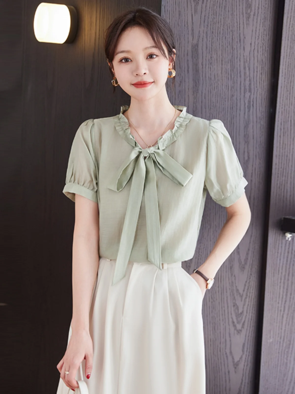 Рубашка с деревянными ушками во французском стиле женская летняя новая рубашка