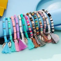 vintage jewelry bohemian colored soft clay shell tassel bracelets for women bangles gift