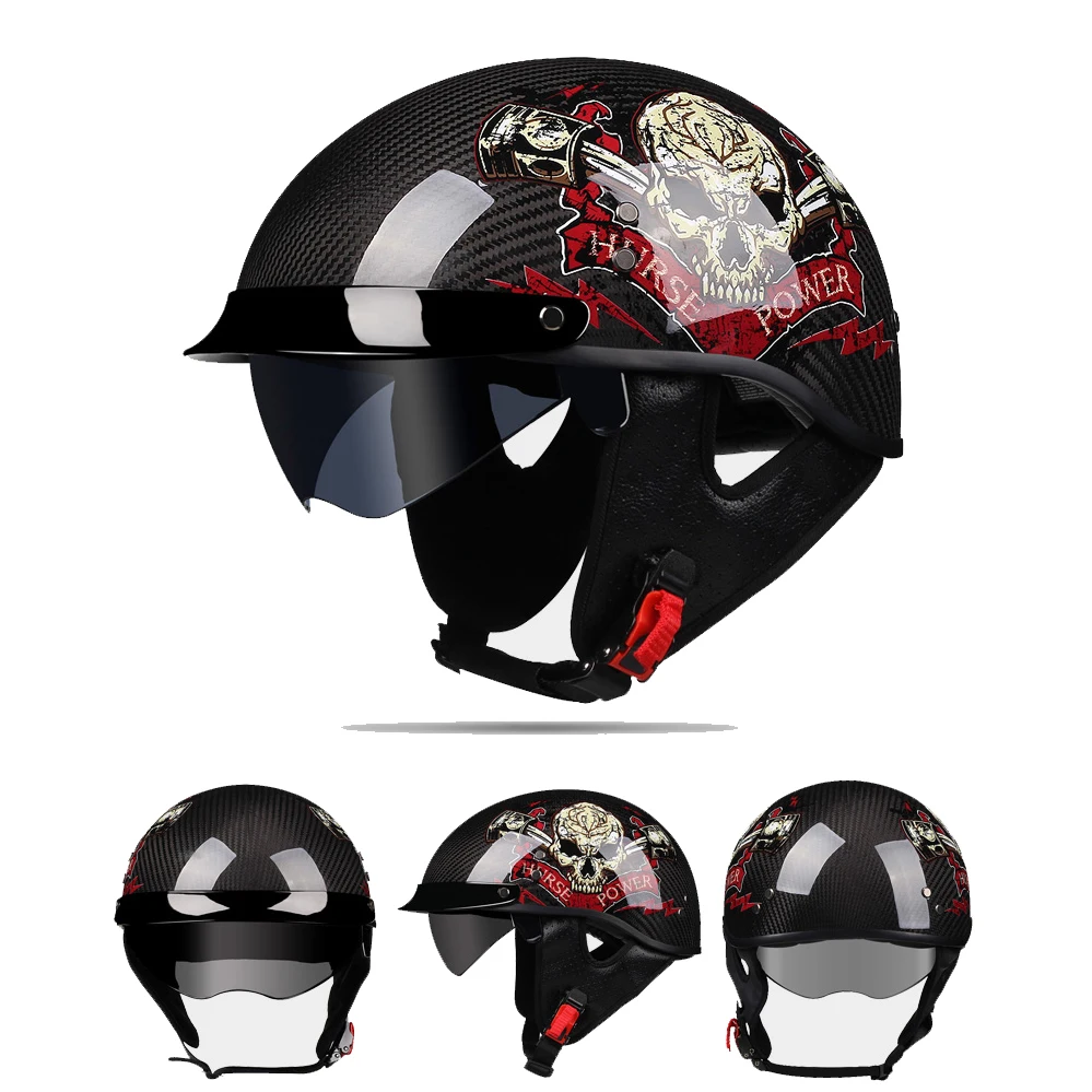 High Quality Carbon Fiber Handmade Half Face Motorcycle Helmet Summer Vintage Motorbike Scooter Riding Jet Capacete Moto Casco