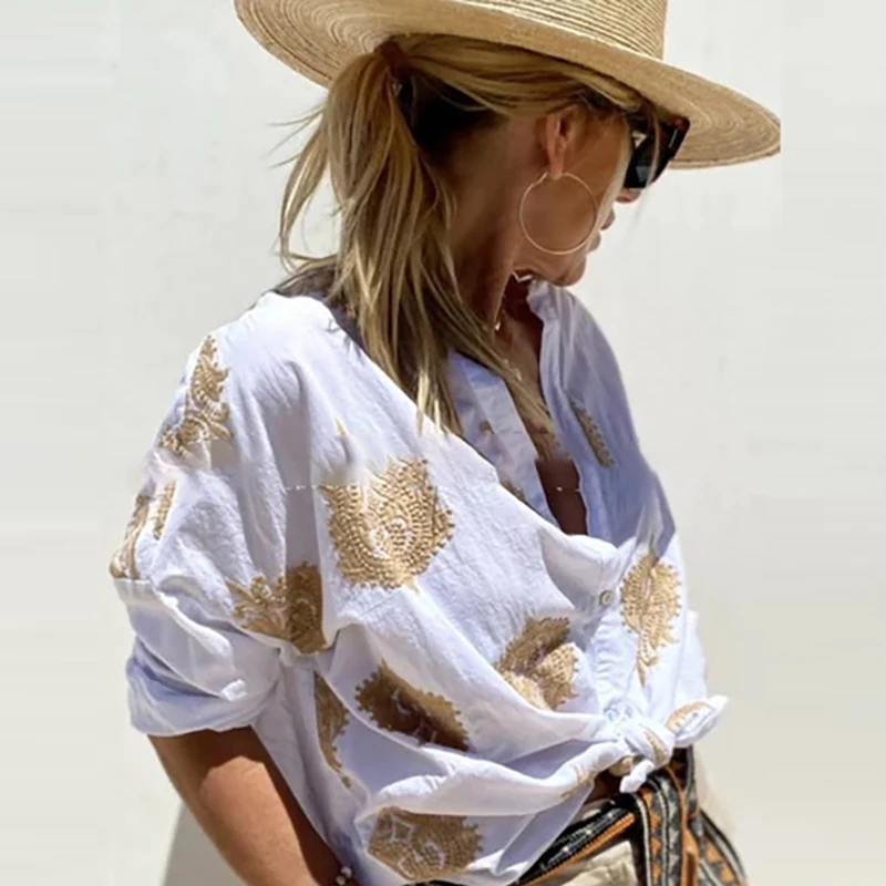 Женская свободная рубашка с длинным рукавом