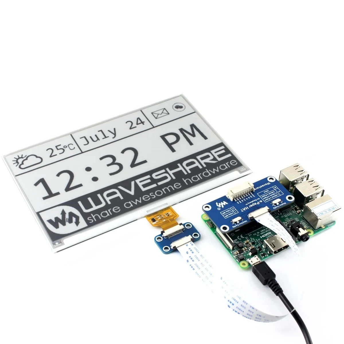 Waveshare 7 5-дюймовый Epaper Eink E Ink Screen Display Monitor HAT Стартовый комплект для Arduino RPI Raspberry Pi Zero