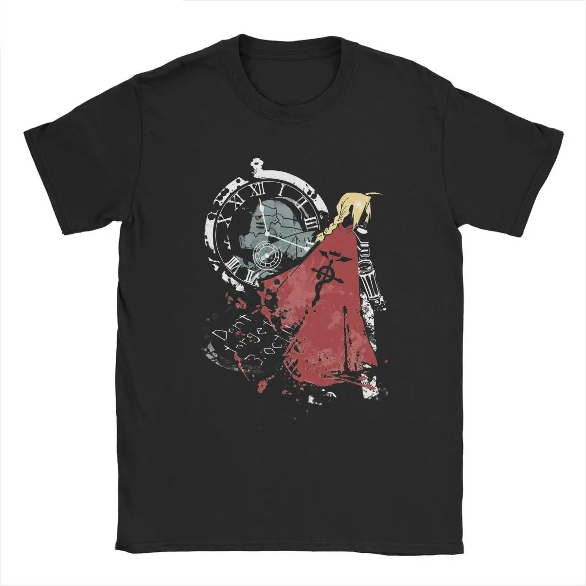 

Fullmetal Alchemist T-Shirts Men Elric Edward Brotherhood FMA Anime Leisure Cotton Tees Short Sleeve T Shirt Plus Size Clothing