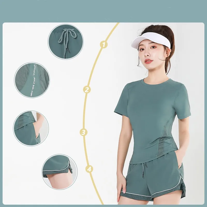 Yoga Suit Women's Summer Nude Mesh Breathable Quick Drying Clothes Running Fitness Short Sleeved T-shirt Sportswear Yoga Top