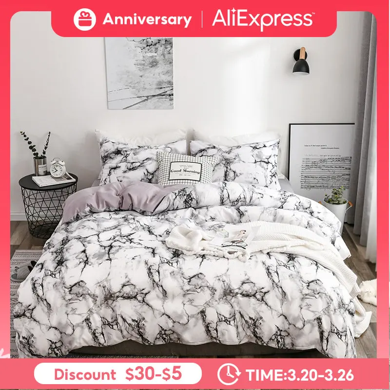 

Комплект постельного белья из 3 предметов, с мраморным рисунком, простыня, наволочка, пододеяльник в современном скандинавском стиле, одеял...