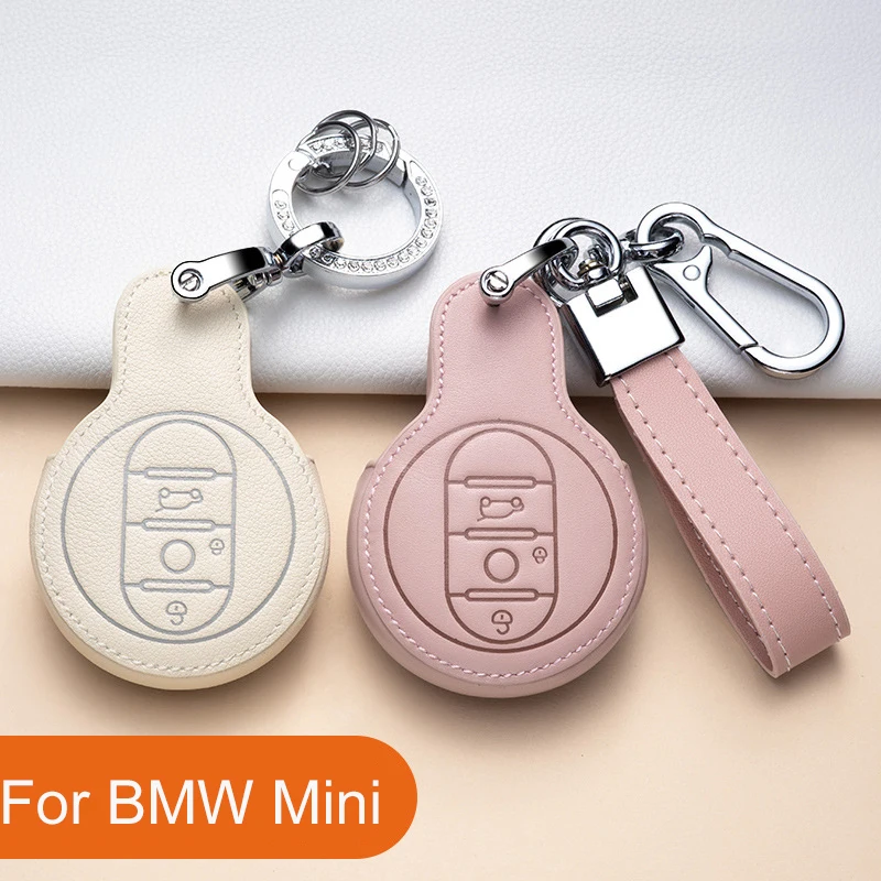 For BMW MINI COOPER S ONE JCW F54 F55 F56 F57 F60 CLUBMAN COUNTRYMAN Leatner Car Key Case Cover Shell  Keychain Auto Accessories