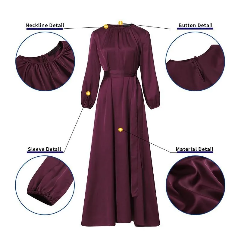 Gaun Sundress Turki Pesta Liburan Wanita Fashion Gaun Muslim Musim Semi Lengan Panjang Maxi  modest dress