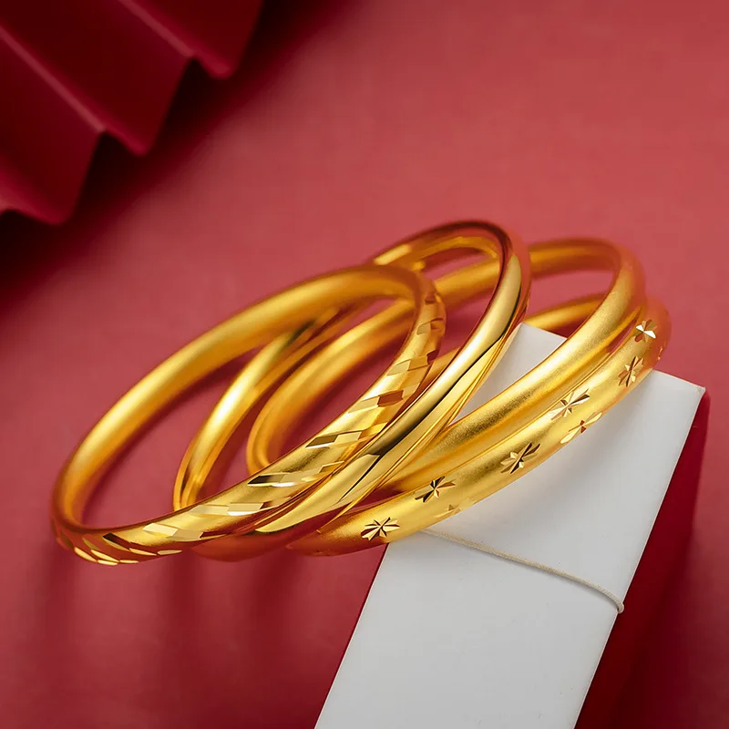 

Luxury 24k yellow Gold Plated Ancient Method Bracelet for women Fashion Atmosphere Bangle Wedding Anniversary High Jewelry Gifts