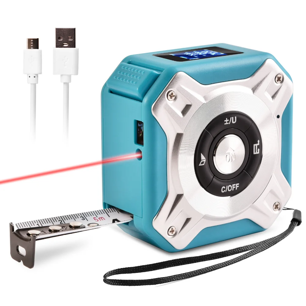 

USB Charging 5M Tape Measure 40M Laser Rangefinder Distance Meter Construction Tools 2 In 1 Backlit LCD Display Measuring Device