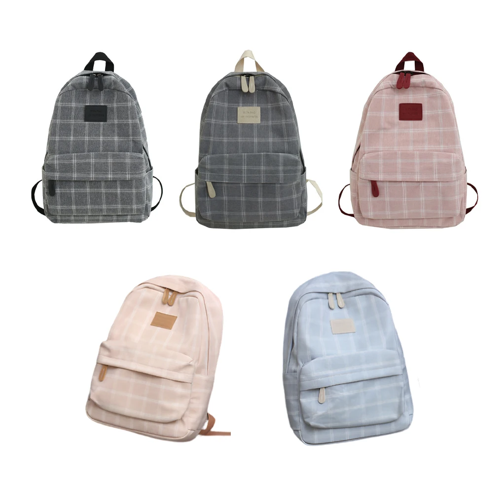 

Plaid Women Backpack Student Canvas Shoulder Bags Casual Large Capacity Phone Notebook Fashion Rucksack for Travel Black