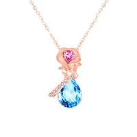 5 styles creative rose flower vase water drop crystal pendant necklace for women personality adjustable clavicle necklace