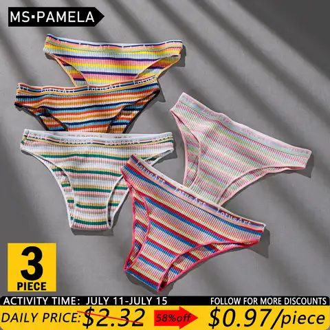 3PCS/Set Fashion Women Cotton Panties for Female Underwear Panty Sexy Seamless Colorful Striped ​Lingerie Letter Waist Brief M-X