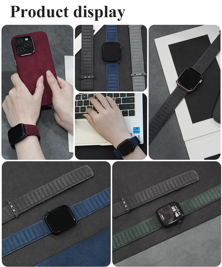 Фото Подлинный итальянский кожаный ремешок из алькантары для Apple Watch 38 40 42 44 45 46 49 мм iWatch 10 9 8 7 5 6 4 3 SE браслет №5