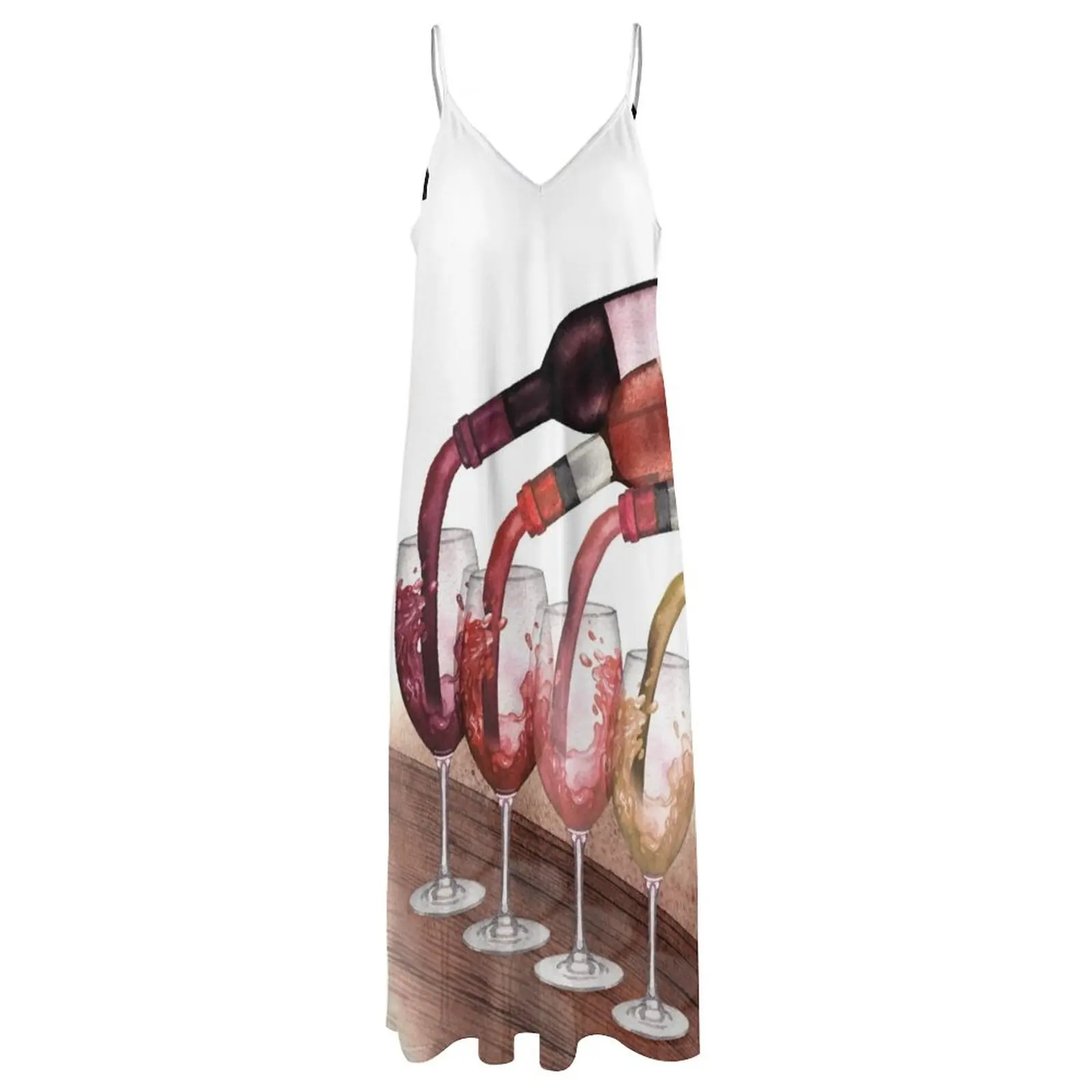 Акварель красная белая и розовые вина разливающаяся из бутылок в стекла стоящая