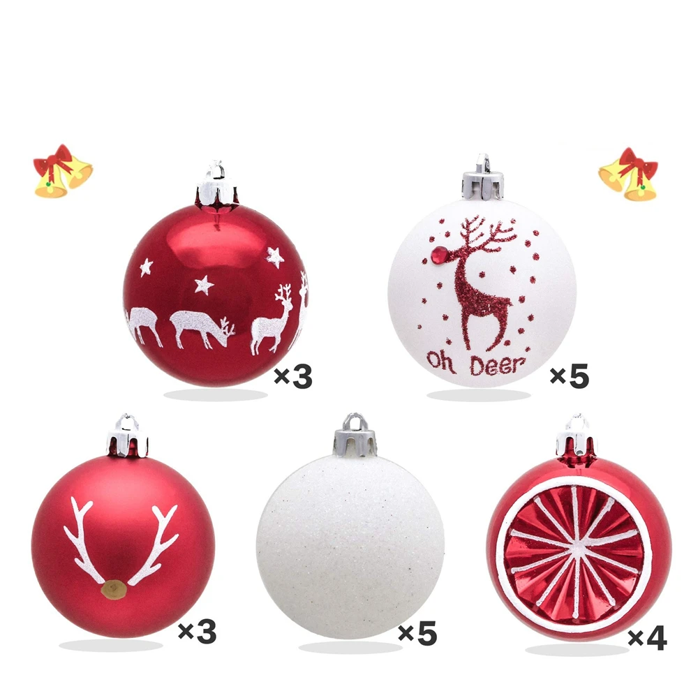 20pcs Christmas Balls 6cm Matte Glossy Drawing Ornament for Xmas Tree Hanging Baubles Decorations Shatterproof Plastic