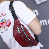 simple solid color chest bag female double zipper crossbody bag pu leather fanny pack daily travel sport bags fashion purse pack