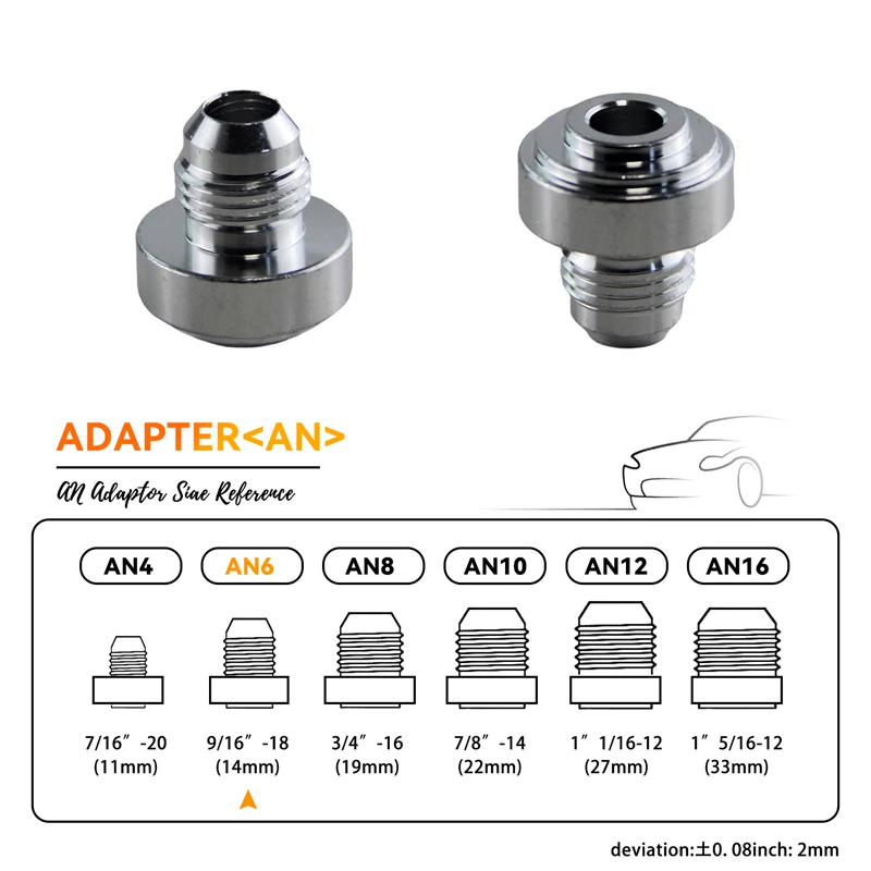

2pcs AN6 9/16"-18 Male Adapter Weld Bung Nitrous Hose Fitting Tank Cell Kettle