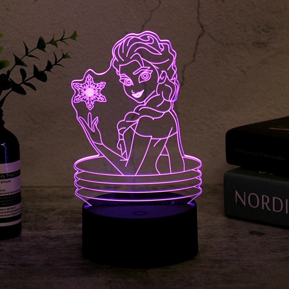 Frozen Queen Princess Elsa 3D Visual Lamp Illusion LED Night Light Elsa Bedside Light Table Lampara Touch Change Lamp Kids Gifts