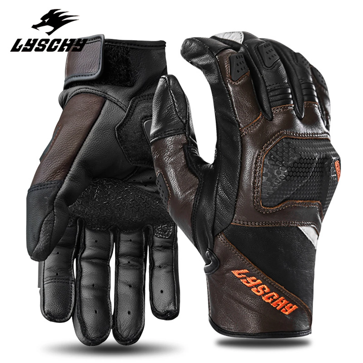 

LYSCHY Motorcycle Gloves Leather Guantes Motorbike Scooter Luvas Motocross Riding Cycling Enduro Off-road Spring Autumn For Men