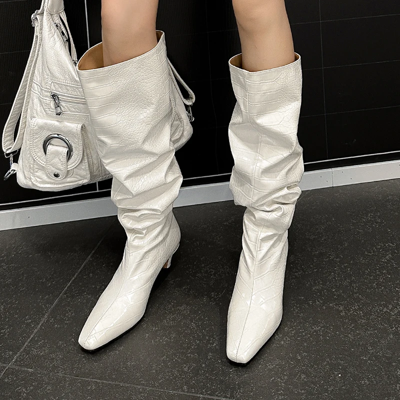 

Heihaian Long Boots Korean Version Of Fashion Square Head High Heels Long Boots 2023 Autumn New Plicated Boots Women 34-42