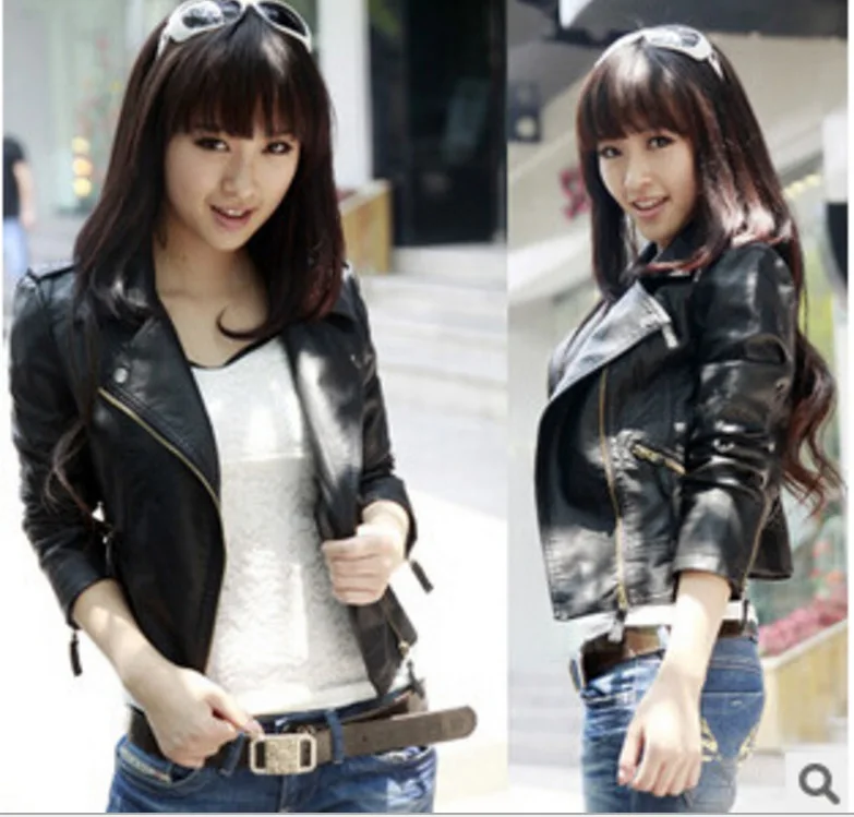 Pink Rose Korean Women's PU Leather Jacket Short Slim Small Coat Women's Motorcycle Jacket  Women Long Sleeve Coat Korean Style