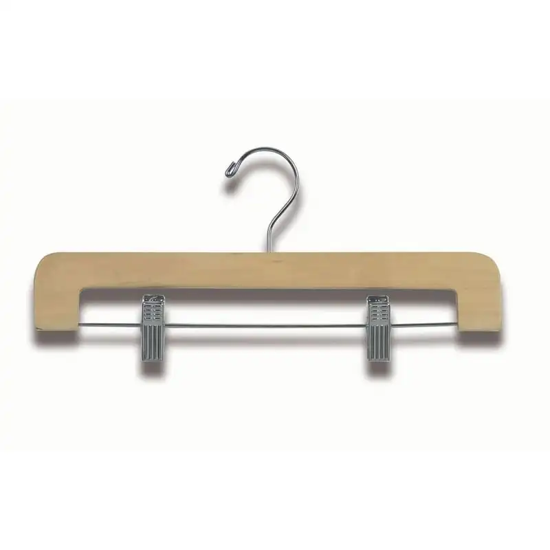 

Hanger Wooden Bottom Hanger w/Clips, Natural with Chrome Hardware, Box of 100 Organizer Clothing Storage Rack