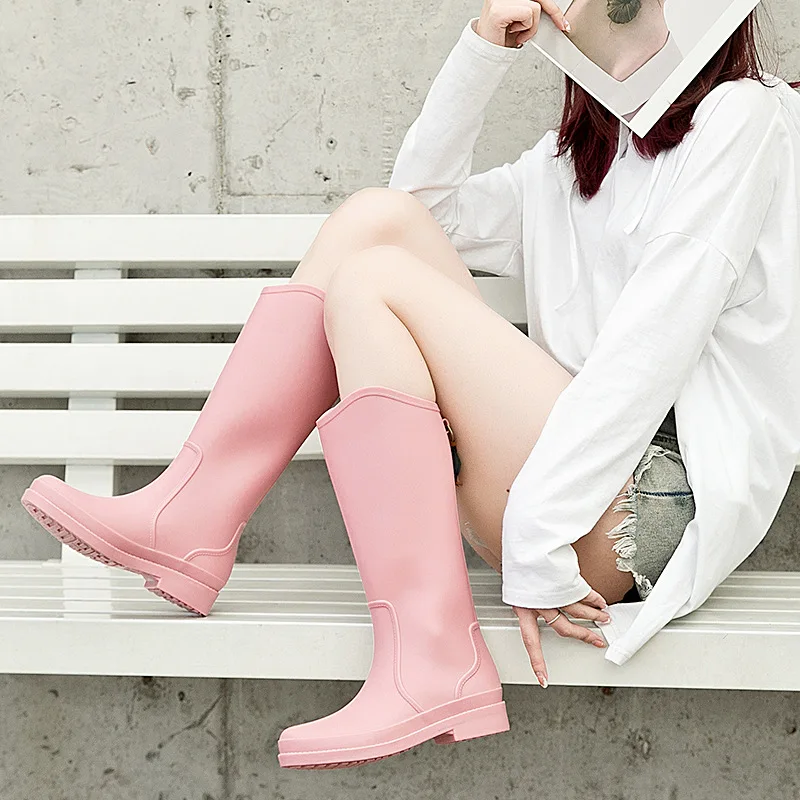 Pofulove Водонепроницаемые сапоги от дождя для девочек женской работы Обувь Не скользящие Анти скип Вода розовый Ботасы ПВХ Размер 36-40 Мода на.