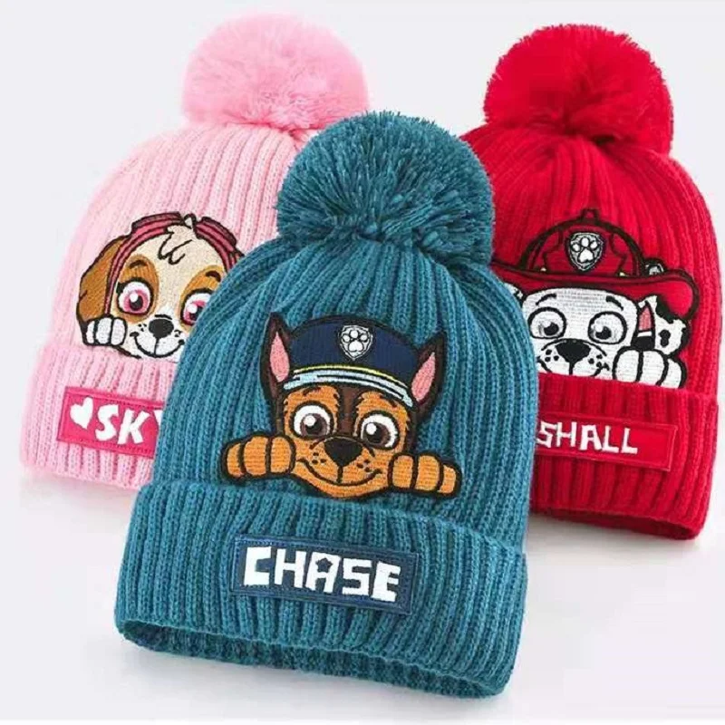 

Paw Patrol Kids Knitted Hat Anime Action Figure Chase Skye Marshall Pattern Hip Hop Hat Keep Warm Christmas Gifts