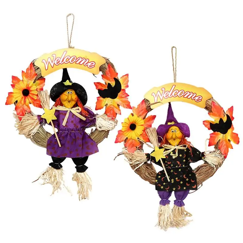 

Scarecrow Wreath 2Pcs Cute Halloween Door Wall Witch Pendant Halloween Wreath For Front Door Christmas Garland Home Party Props