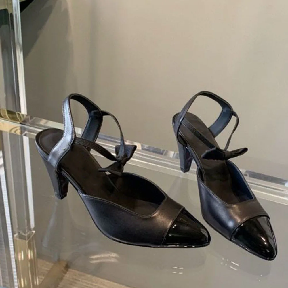 Brand New 2023 Spring Summer Bow Tie Elegant Genuine Leather High Heels Women Sandal Pumps Fashion Modern Party Lady Shoes Comfy