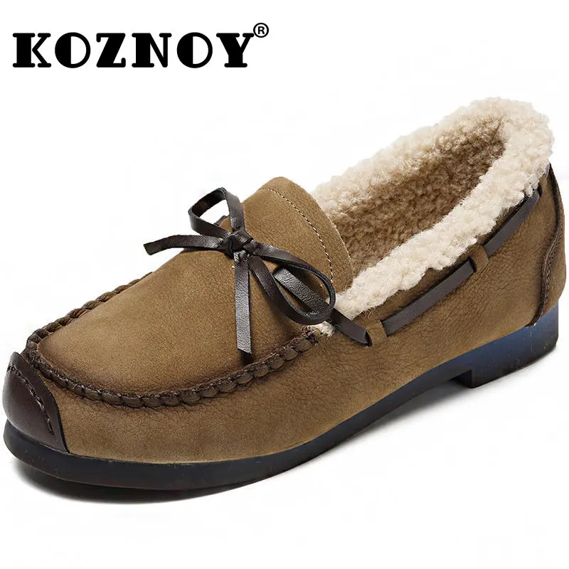 

Koznoy Loafers with Platform for Women1.8cm Cow Suede Genuine Leather Autumn Winter Warm Fur Flats Slip on Plush Moccasins Shoes