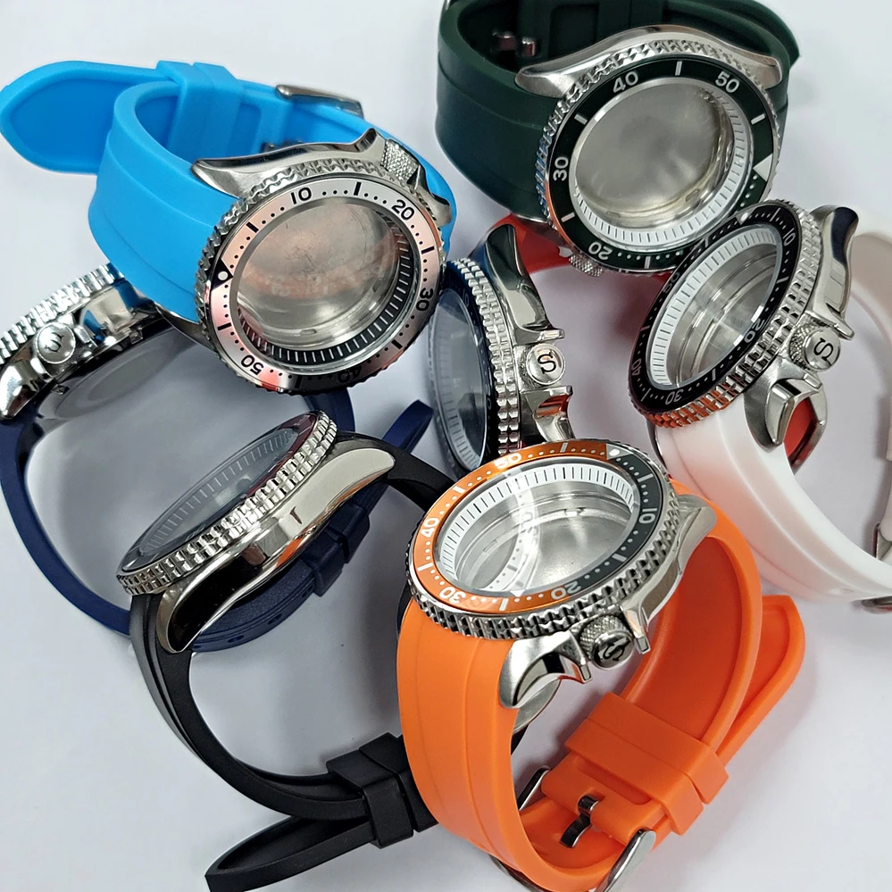 41.5mm Watch Case Accessories Stainless Steel Case Hands Buckle Dark Blue Tape Black/White Inner Ring Fit NH35 NH36 4RMovement