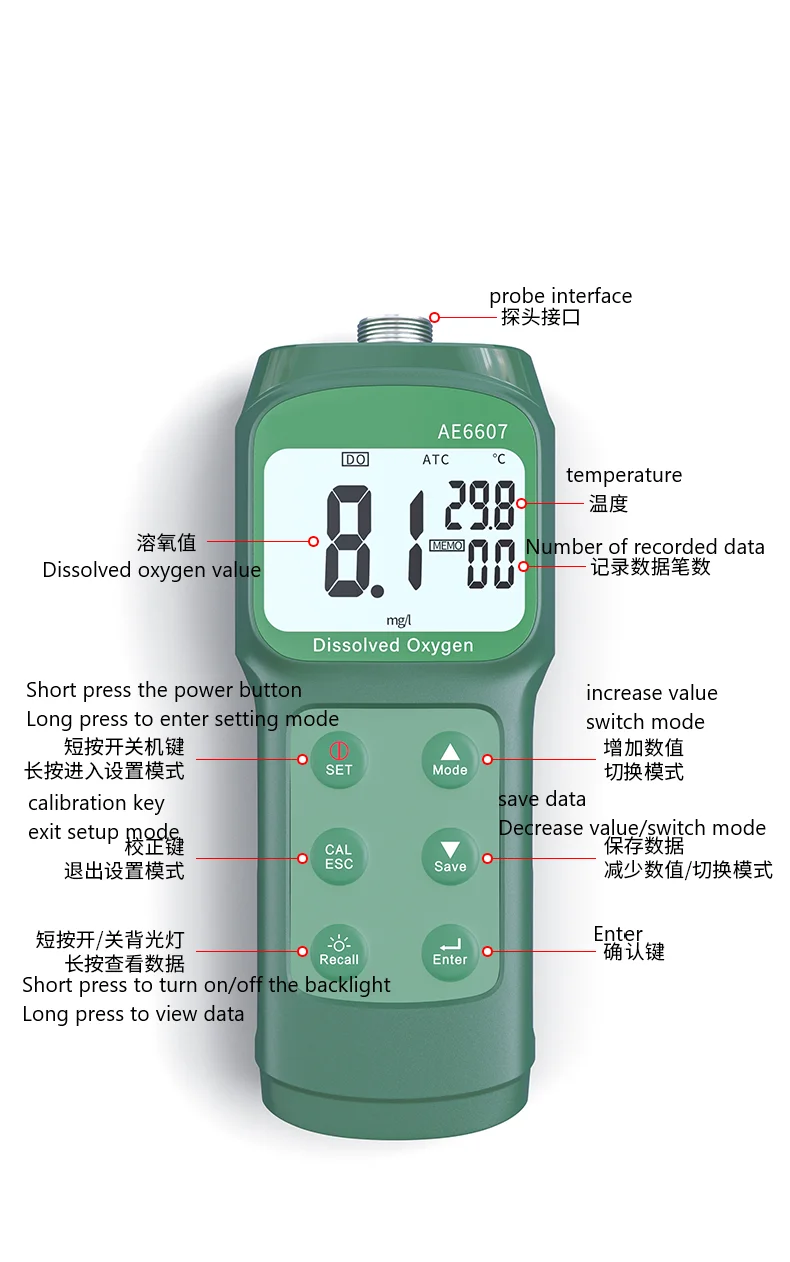 Портативный прибор для измерения растворенного кислорода AE6607 Цифровой