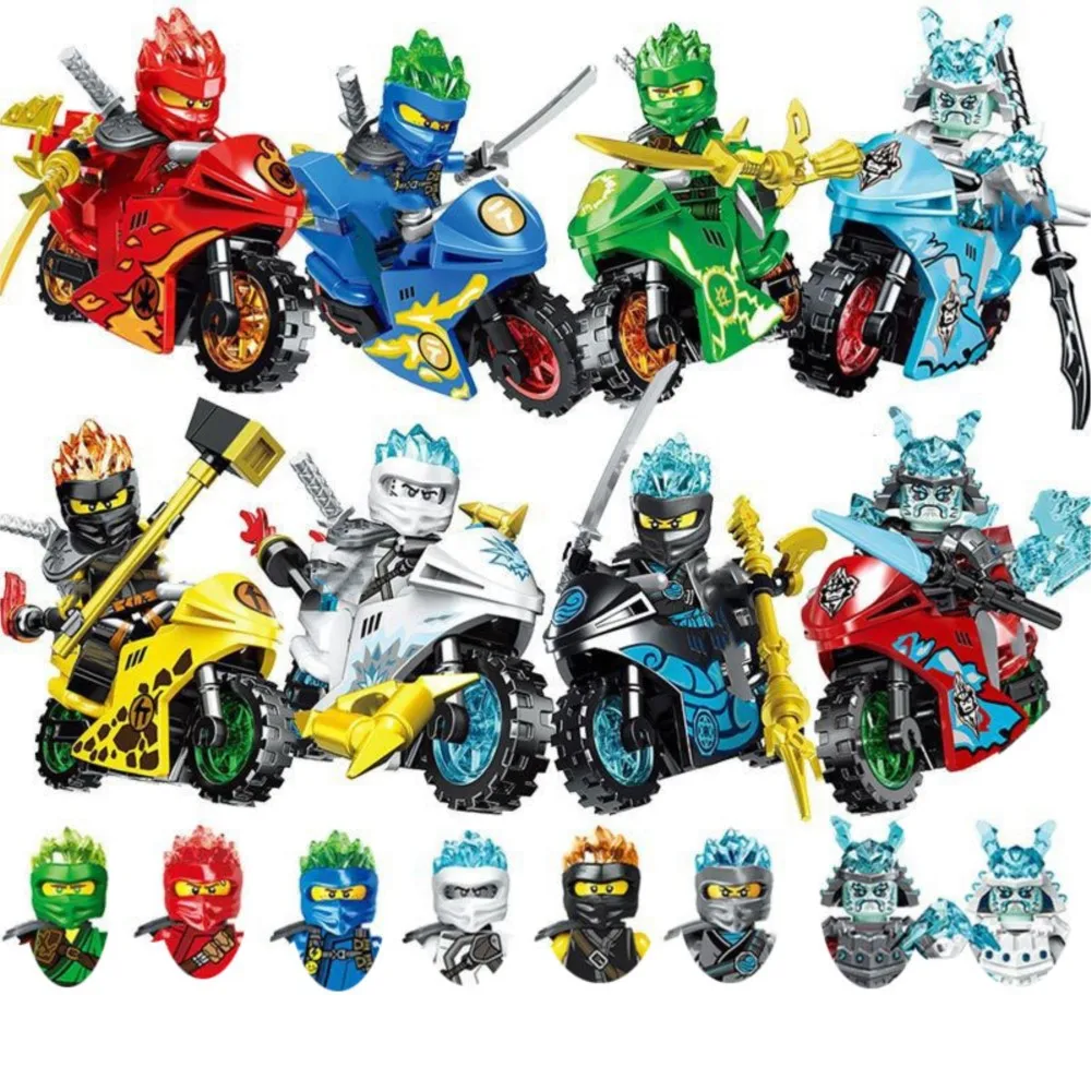 

Disney 8pcs/set Ninja Motor Motorbike Bricks Building Blocks Anime cartoon Mini Action Figures Assembly Toys kids Birthday Gifts