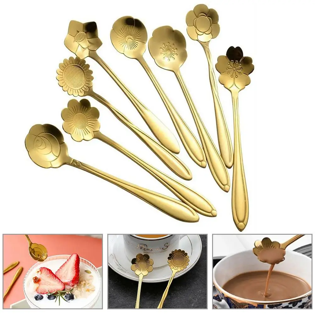 

8pcs Spoon Long Tableware Handle Dessert Tea Coffee Mixing Spoon Stainless-Steel Teaspoons Kitchen Tool Gadgets
