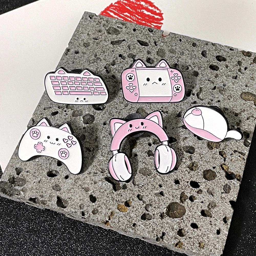 Мультяшная Милая брошь в виде розовой кошки для игровой консоли эмалированные