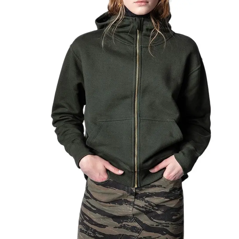 

2021 autumn new ZV cardigan hooded long-sleeved sweater fashion army green bronzing letter printing jacket
