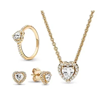 gold jewelry set zircon heart necklace ring earrings bridesmaid wedding gift classic jewellery sets for women brincos tendance
