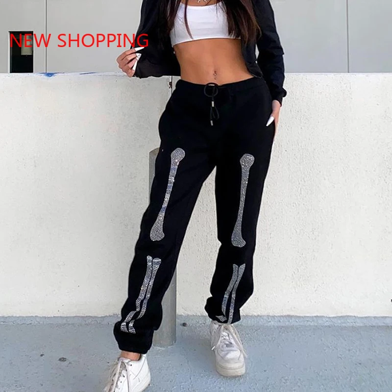 

Rhinestone Women Sweatpants Vintage Casual Baggy Joggers Harem Pants Y2K Streetwear High Waist Gothic Grunge Cargo Trousers Goth