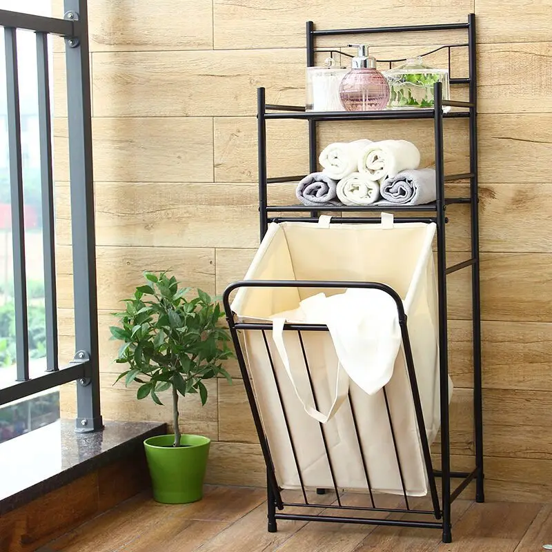 

Newest Household Iron Folding Laundry Basket With Storage Rack Bathroom Laundry Storage Basket Shelf