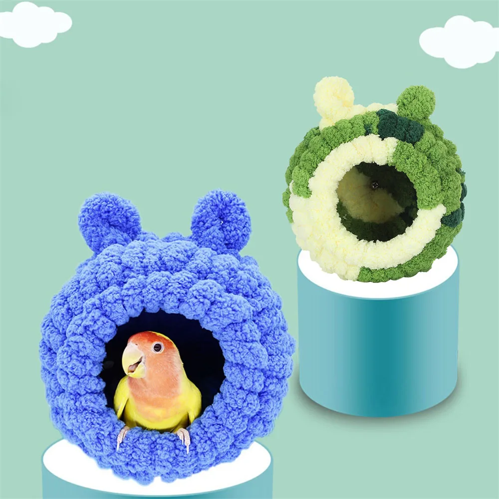 

Warm Bird Nest Parrot Cage Hanging Cave House Winter Small Pets Tent Bed Plush Hideaway Sleeping Shed Hut for Parakeet Hamster