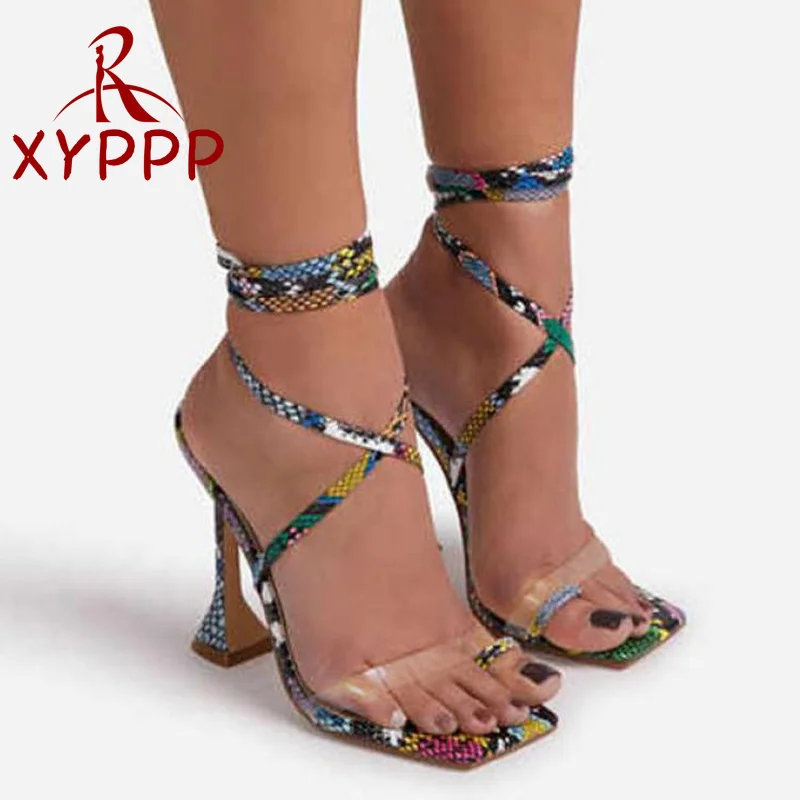 

Сандалии женские на высоком каблуке, босоножки-гладиаторы со змеиным принтом, на шнуровке, с перекрестными ремешками, пикантная прозрачная ...